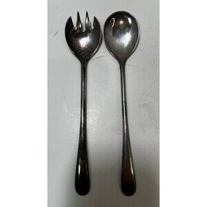 Made in Italy 9" Salad Serving Fork & 9" Spoon Silver Plated Set Vintage Italian
